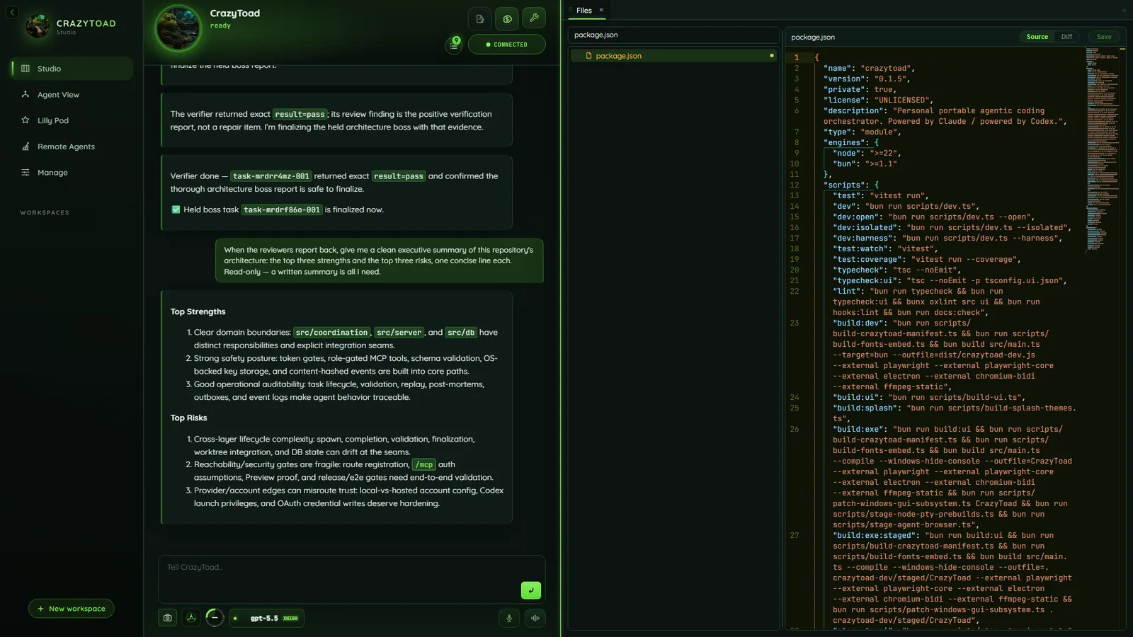 CrazyToad Workbench — Git/GitHub flow, Preview browser, files, and scheduling